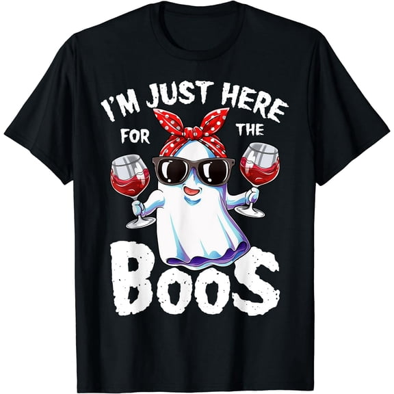 I'm Just Here For The Boos Halloween Black T-Shirt Short Sleeve Tee Gift