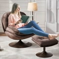 thumbnail image 5 of Velvet Swivel Accent Chair with Ottoman for Living Room Bedroom Reading Room, Cozy Lounge Armchair Fluffy Round Tufted Back Adult Gifts for Small Room Lazy Relax Read TV Chair,Brown, 5 of 8