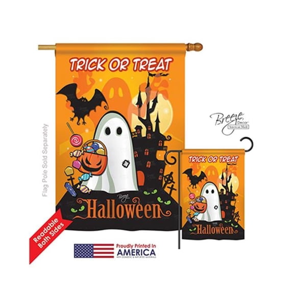 Breeze Decor 12051 Halloween Little Ghost 2-Sided Vertical Impression House Flag - 28 x 40 in.
