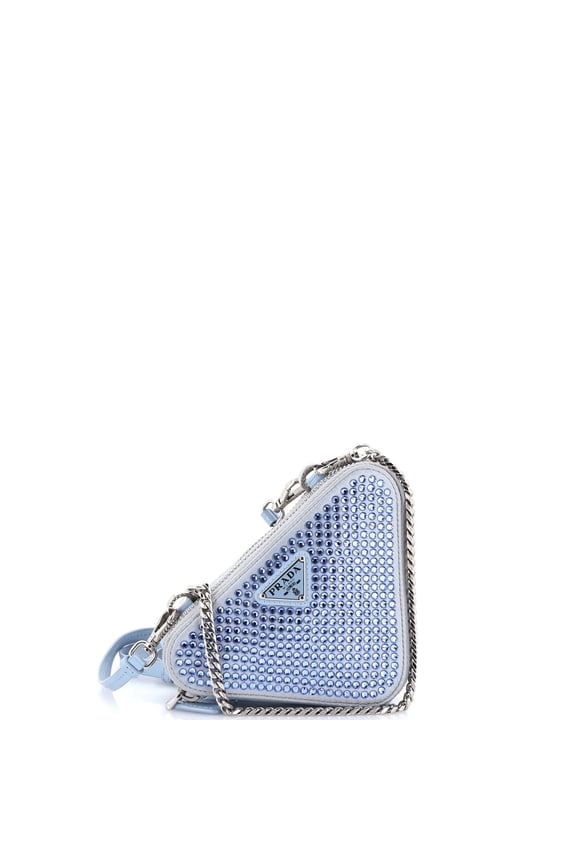 Pre-Owned Triangle Double Pouch Crossbody Crystal Embellished Satin Mini By Rebag