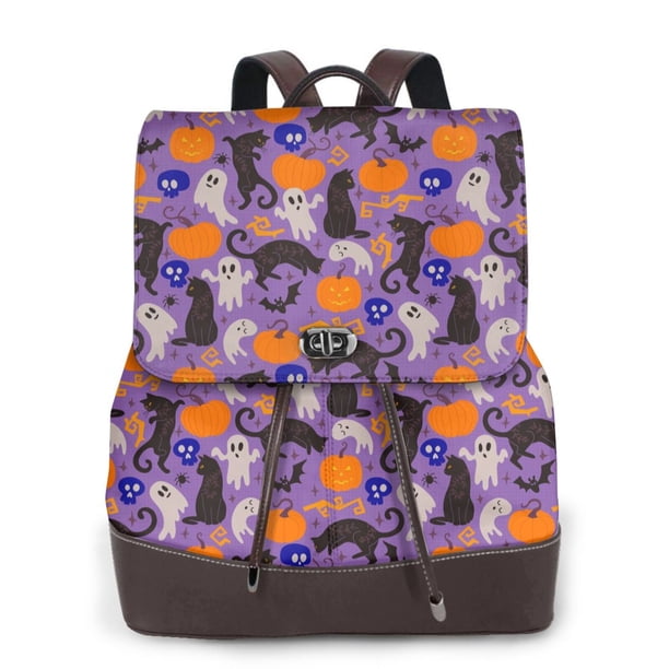 Balery Halloween Black Cats Mochila de Cuero para Mujeres, Gran Capacidad, Bolsa de Viaje Multifuncional, Mochila de Cuero y Bolsa de Hombro para Mujeres