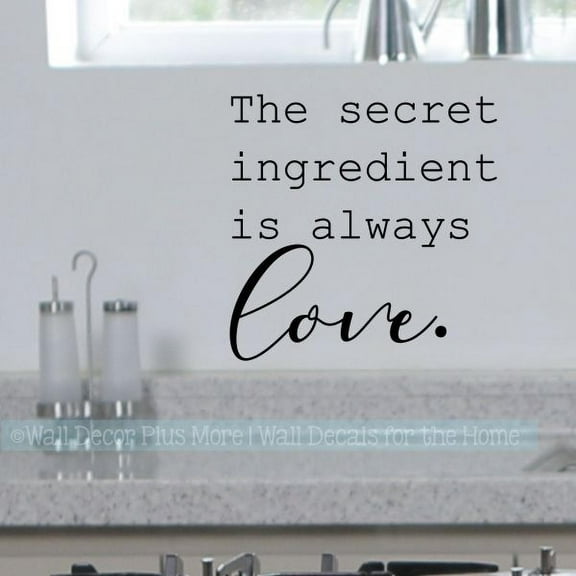 Kitchen Wall Art Stickers Secret Ingredient is Love Quote Decals Home Decor 12x12-Inch Black
