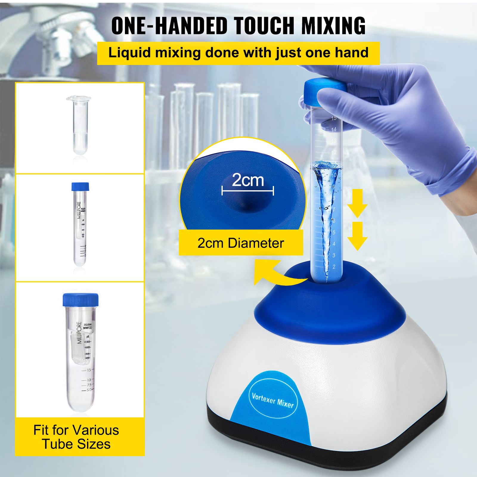 Vortex Mixer 3000 RPM Fixed Speed, 50mL Capacity 6mm Orbit, Brushless DC Motor Powerful Lab Vortex Shaker for Test Tube Sample Mixing