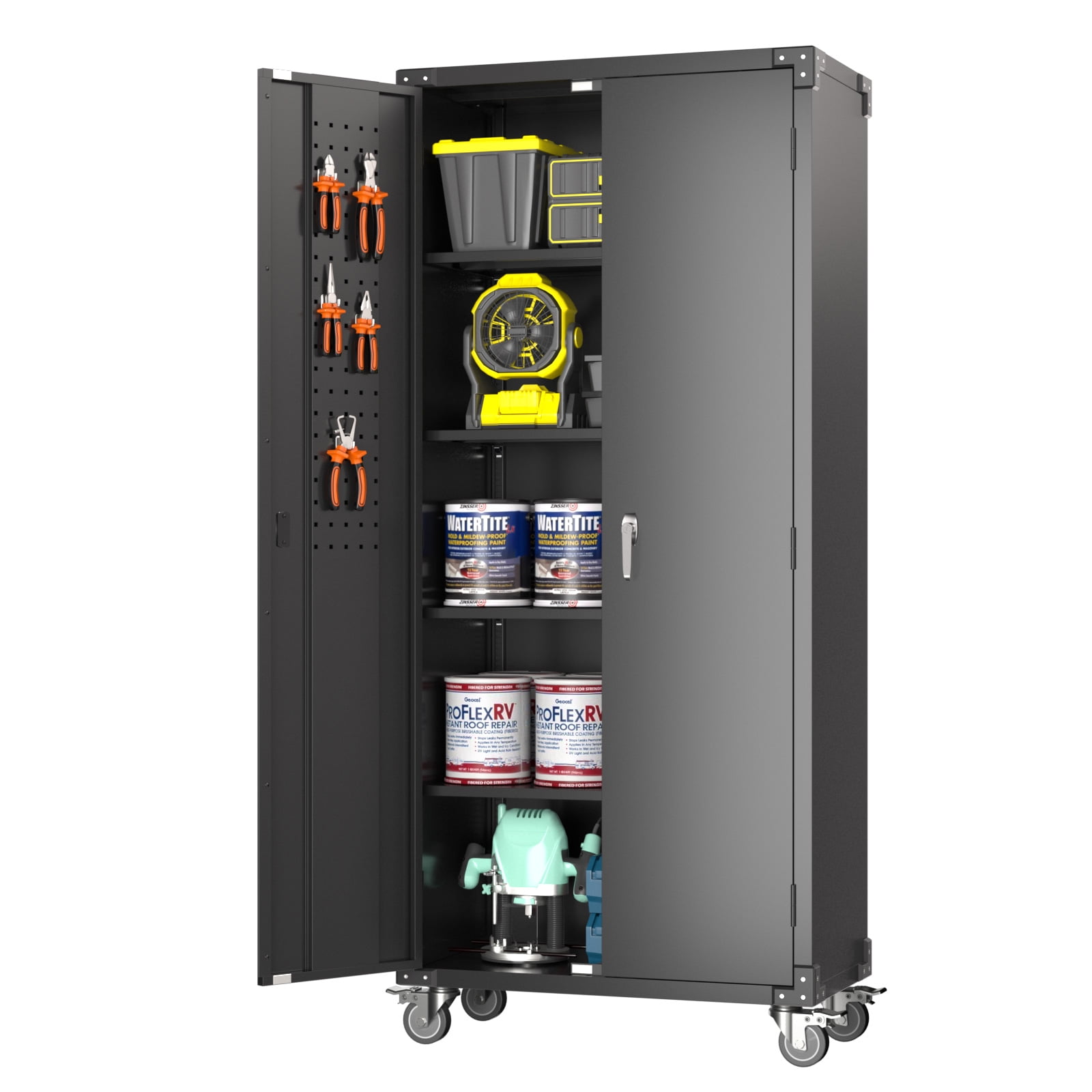 Aobabo Metal Garage Locker with Wheels Steel Garage Locker with 2 Doors