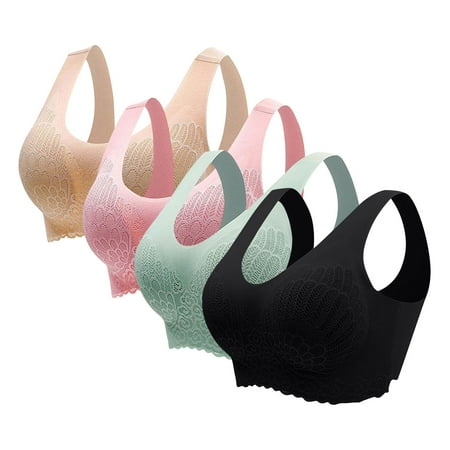 YOTAMI Lace Sports Bras for Women Daily Bralette Seamless Racerback Yoga Bras Comfort Underwear for Fitness Push Up Bra Size 30A  Black  4-Pack