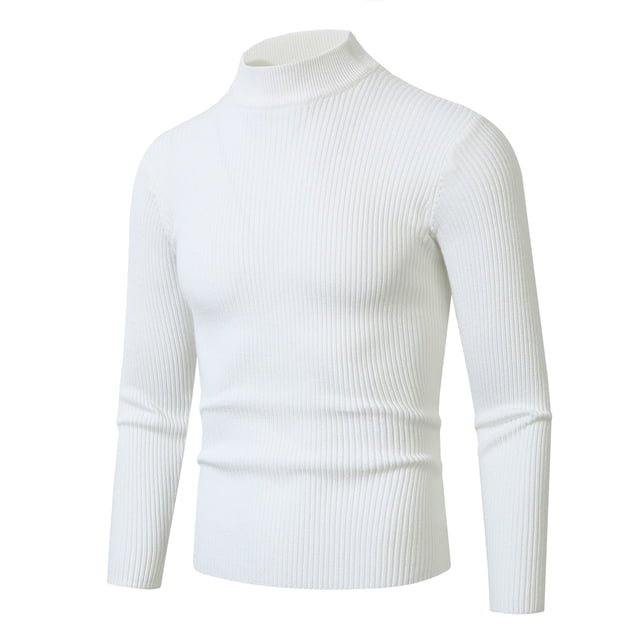 MIASHUI Chandail Décontracté pour Hommes Mode Ajusté Col Mi-Haut Couche de Base Manches Longues Blanc,G