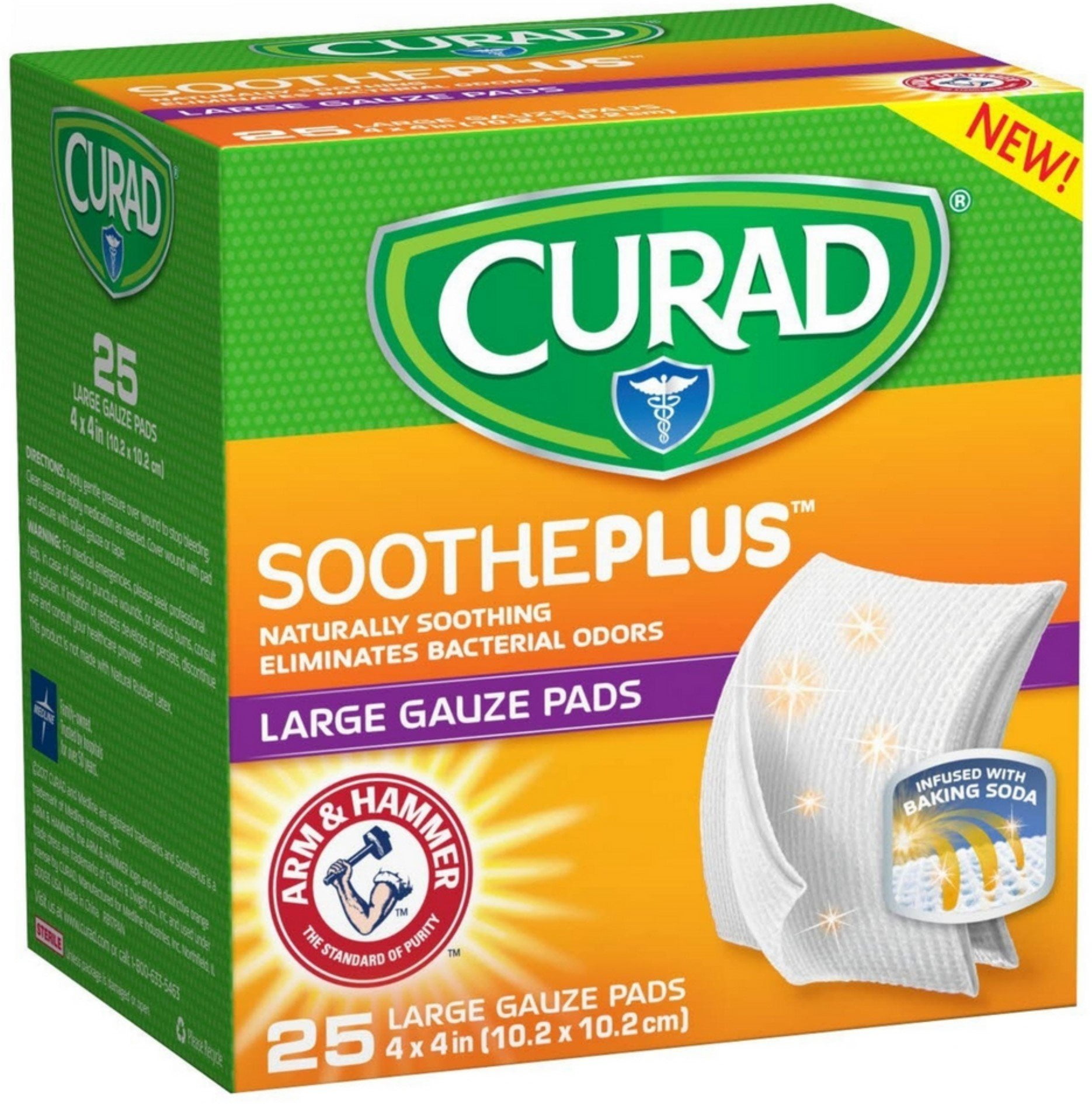 Curad SoothePlus Large Gauze Pads Eliminate Odor Bacteria, 25ct, 4-Pack ...