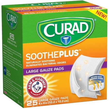 Curad SoothePlus Large Gauze Pads Eliminate Odor Bacteria, 25ct, 4-Pack
