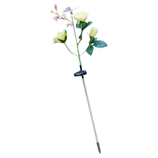Luces de rosas con energía solar y estaca para jardín, lámpara decorativa para exteriores para caminos y patios (flores amarillas con mariposas)