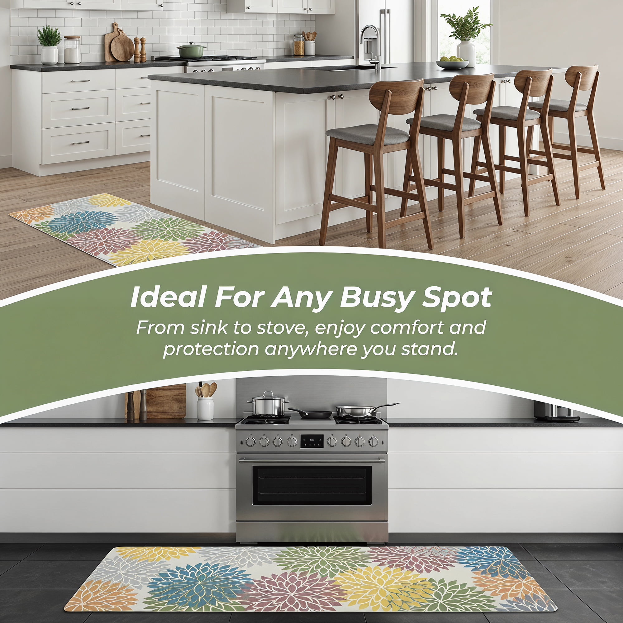 Unique Bargains Ergonomic Kitchen Mats Multicolor 47" x 17"