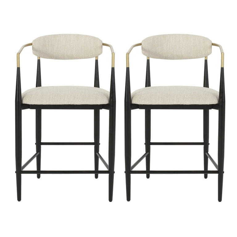 Noble House Boise Fabric and Metal 25 Inch Counter Stools, Set of 2, Beige, Black, and Gold Noble House Boise Fabric and Metal 25 Inch Counter Stools, Set of 2, Beige, Black, and Gold
