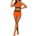 thumbnail image 2 of Conjuntos de bikini de color contrastante para mujer de 2 piezas, traje de baño de cintura alta con escote redondo, talla X-Large, naranja, 2 of 5