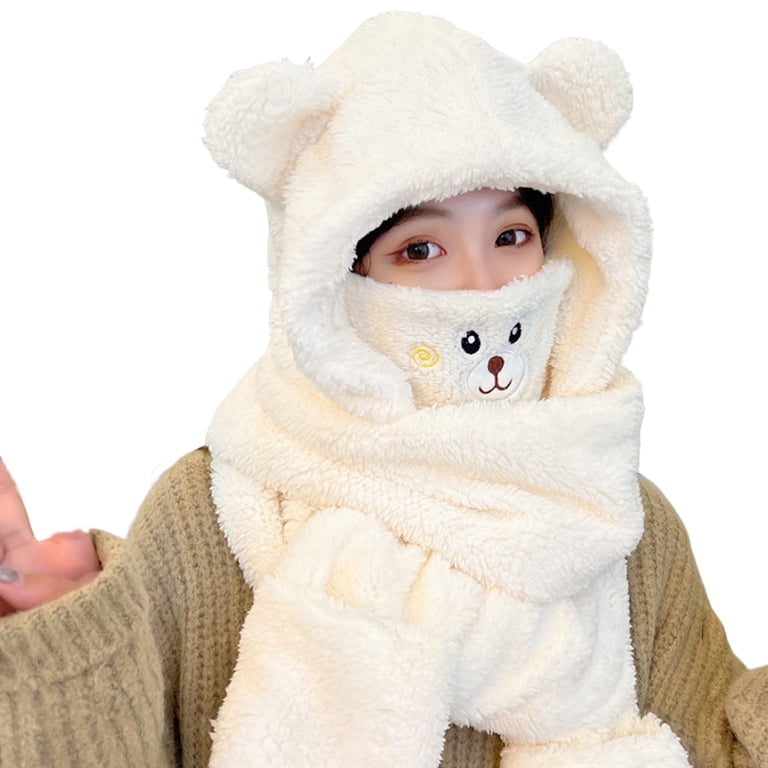 Bellady Soft Hoodie Scarf & Hat Gloves 3-in-1 Set - Knit Beanie With Mask, Loop Scarf, Winter Warm Set