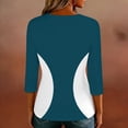 thumbnail image 5 of YUGYXL Summer Tops for Women Trendy 3/4 Sleeve Crew Neck Shirt Casual Color Block Blouse Tee Cotton Crewneck Pullover Light Blue M, 5 of 9