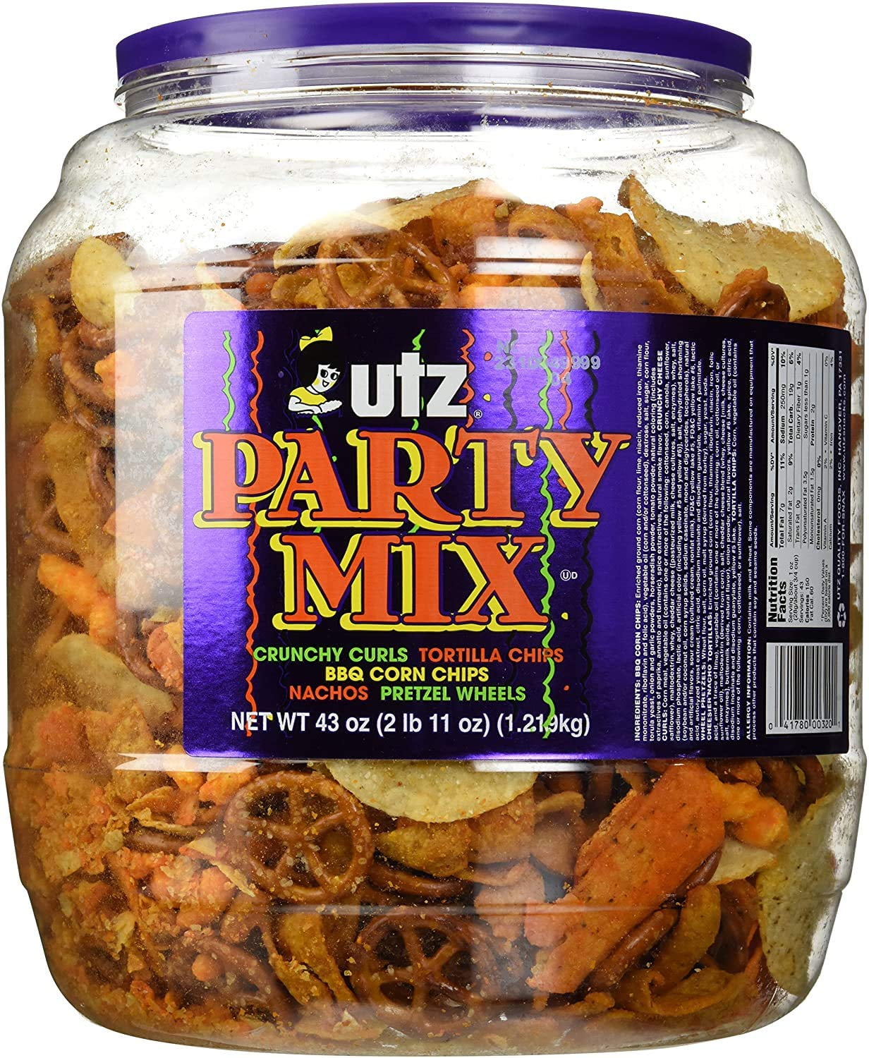 Utz Party Mix 43 Ounce Barrel Tasty Snack Mix Includes Corn