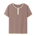 thumbnail image 5 of Leey-World T Shirts for Man Men's Casual Henley Shirt Short Sleeve Cotton Pique Band Collar Shirt Summer Button Basic Tee Shirts(Red,XL), 5 of 6