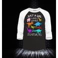 thumbnail image 2 of Shop4Ever Men's Just A Girl Who Loves Dinosaurs Dino Raglan Baseball Shirt Medium Black/White, 2 of 4