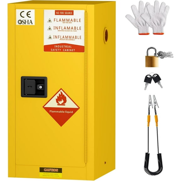Vohala Flammable Storage Cabinet, Galvanized Steel Flammable Safety Cabinet, Fire Proof Cabinets Yellow for Industrial Instruments Protection Supplies Cabinet (18.11" x 18.11"x 35.5")