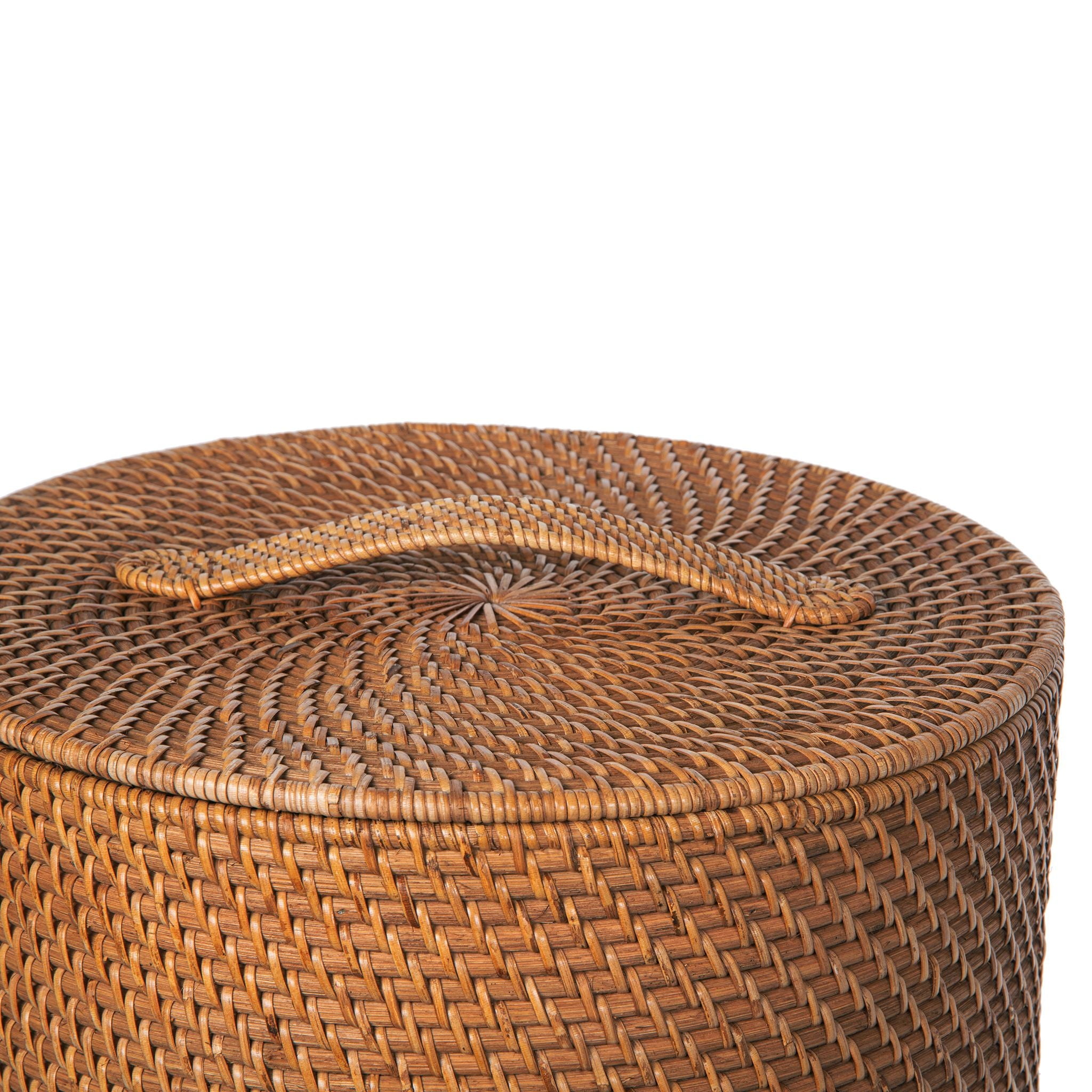 Kouboo Loma Round Rattan Hamper, Handmade Wicker Laundry Basket with Lid & Removable Liner, Honey Brown