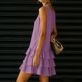 thumbnail image 5 of Women's Summer Dresses V Neck Sleeveless Linen Mini Dress with Tiered Ruffle Hem Going Out Party Outwear Dress Purple S, 5 of 7