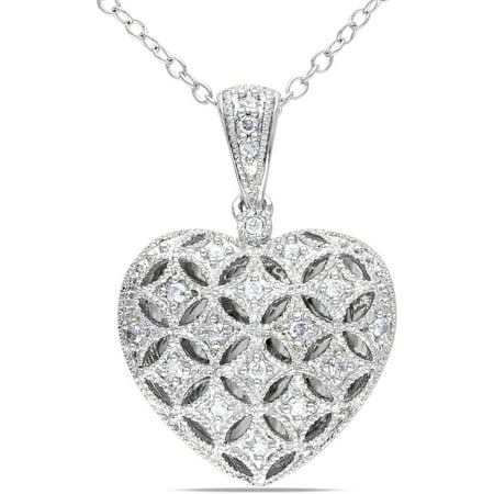 Miabella 1/7 Carat T.W. Diamond Sterling Silver Heart Pendant, 18
