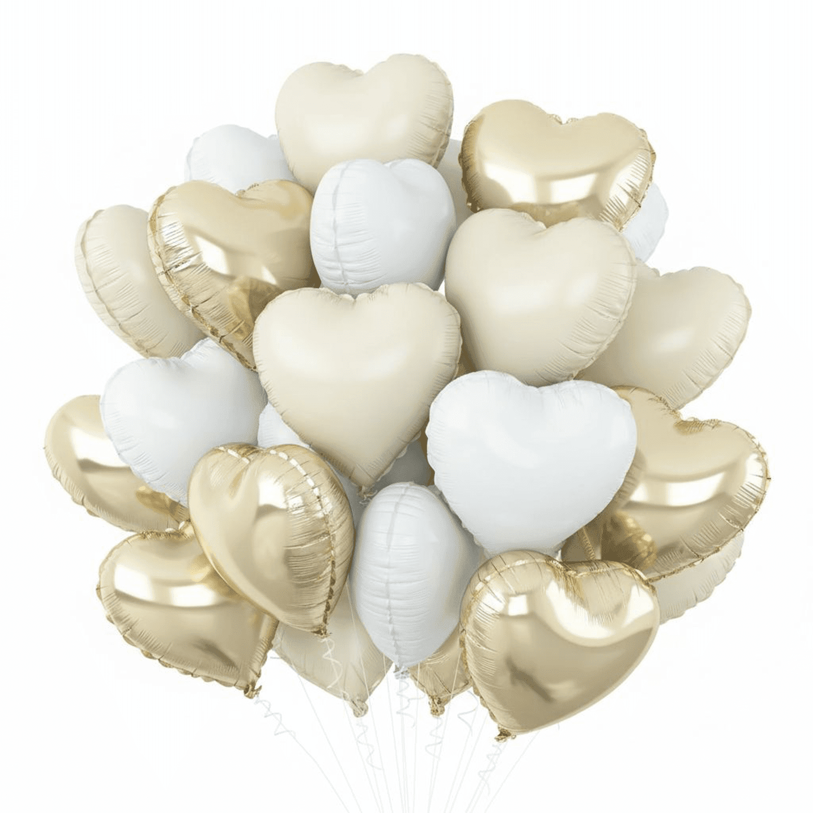 Cream White Heart Balloons,24Pcs Sand White Gold Heart Shaped Foil Balloons,18Inch Beige Helium Polyester Film Balloon for Boho Baby Shower Birthday Bridal Shower Wedding Party Decorations