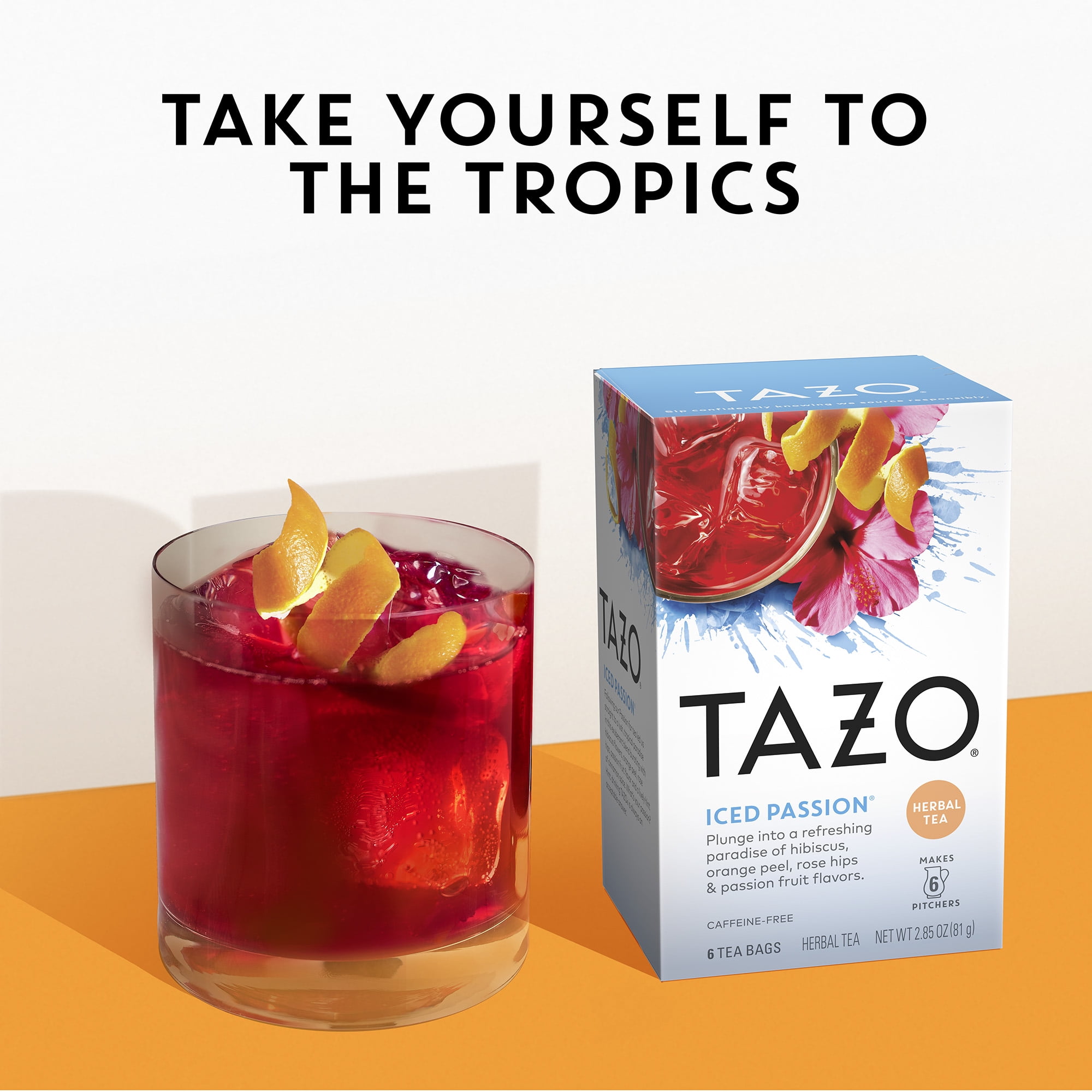 TAZO Passion Pitcher Iced Tea Bags Herbal Tea, Tea Bags 6 Ct