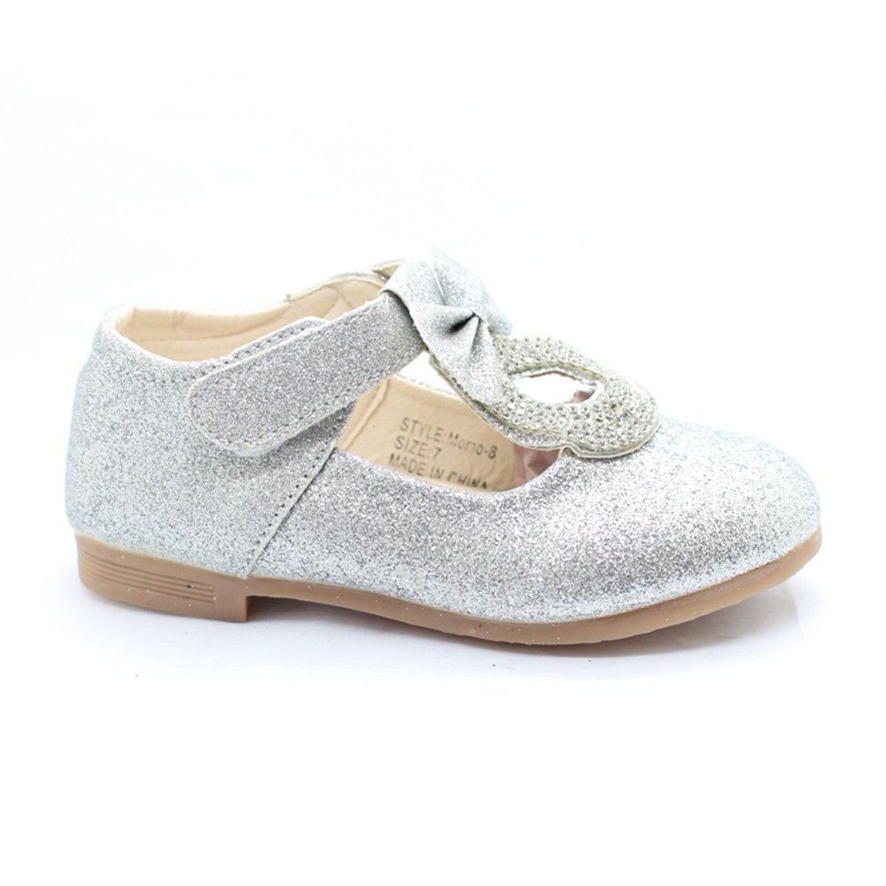 Bee Happy Little Girls Silver Glitter Rhinestone Bow