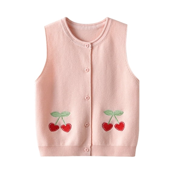 StSilkitty Cardigan Vest Sweater for Boys Girls Cute Embroidery Sleeveless Button down Knit Waistcoat Lightweight Casual Tops