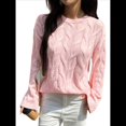 thumbnail image 1 of Suéter de Larga para Mujer, Jersey de Punto Acanalado de Otoño, Suéter Holgado de Cuello Redondo con Cable, Tops Tipo Jersey. Rosa M, 1 of 7
