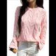 thumbnail image 1 of Suéter de Larga para Mujer, Jersey de Punto Acanalado de Otoño, Suéter Holgado de Cuello Redondo con Cable, Tops Tipo Jersey. Rosa L, 1 of 7