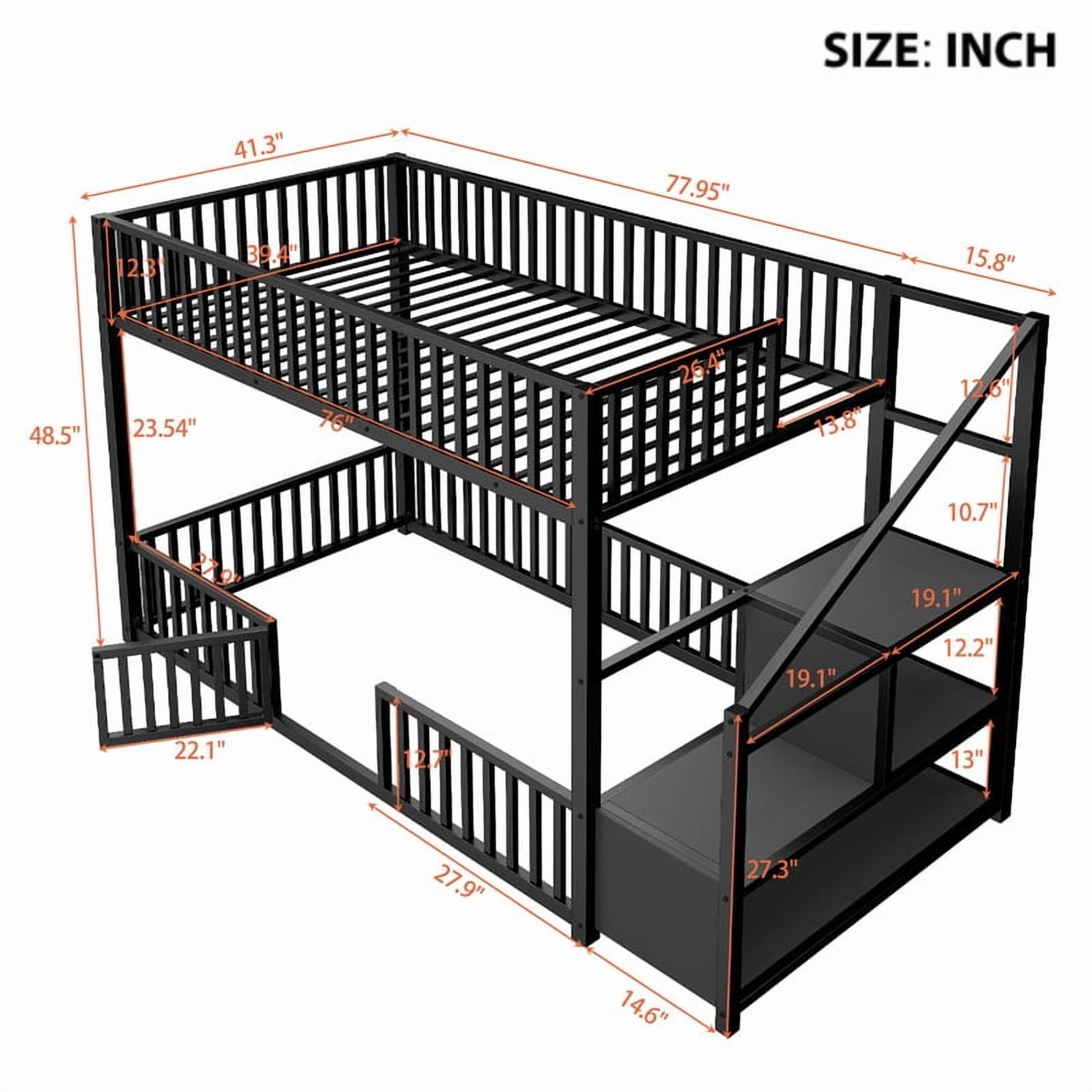Twin Size Versatile Loft Bed with No Slat Floor Bed & Safety Guardrails, Kids Storage Bunk Bed Frame with Stair