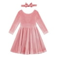thumbnail image 6 of SILVERCELL 2-7T Toddler Girls Christmas Velvet Twirl Dresses + Headband, Little Girl Casual Long Sleeve Swing A-Line Skater Party Dress, 2-7 Years, Pink, 6 of 9