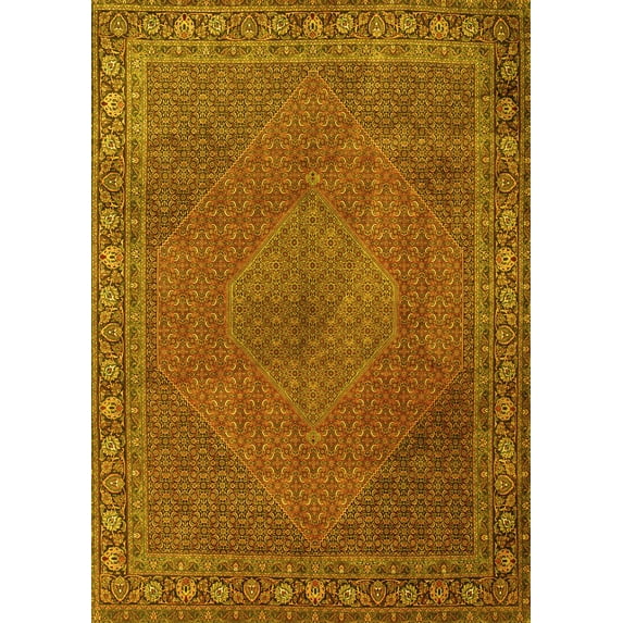 Ahgly Company Machine Washable Indoor Rectangle Persian Yellow Traditional Area Rugs, 5' x 8'