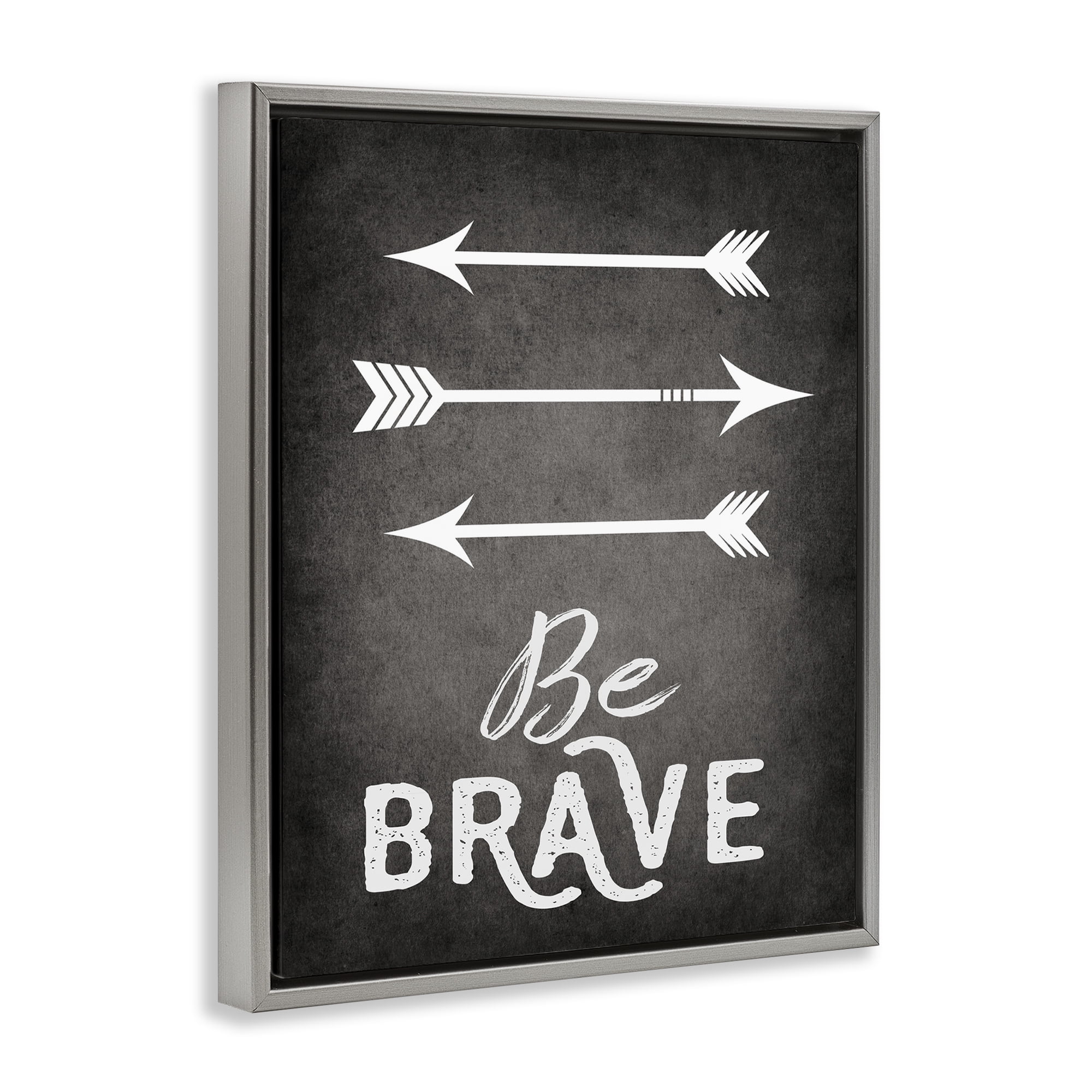 Stupell Industries Be Brave Arrows Typography Painting Gray Floater Framed Canvas Art Print Wall Art, 17 x 21
