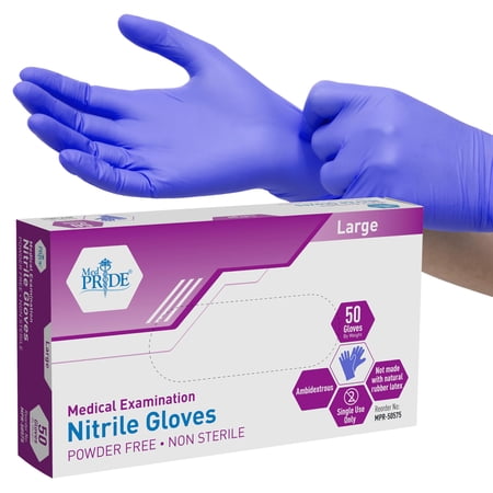MED PRIDE Nitrile Medical Exam Gloves Large [Box of 50]- Disposable Powder Latex-Free Surgical Gloves For Doctors Nurses Hospital Home Use