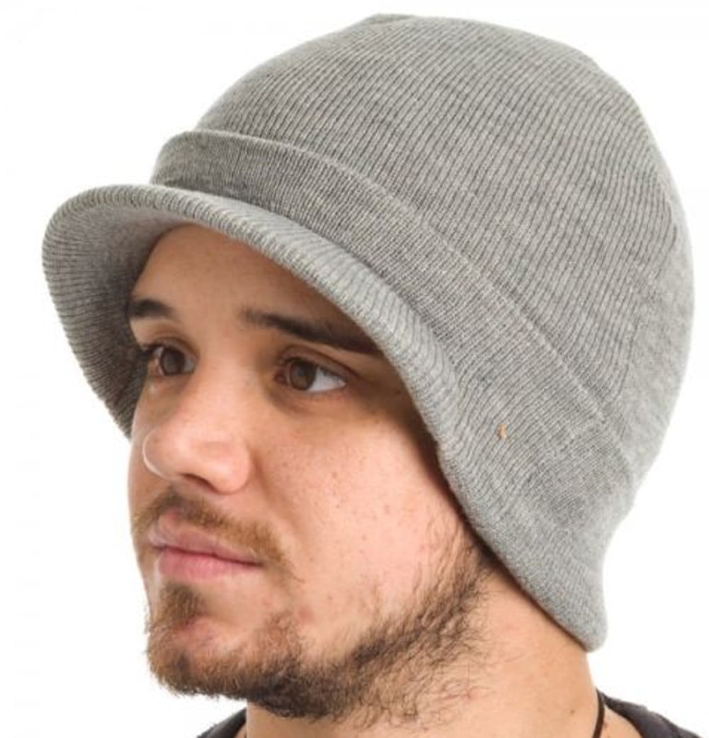 Mens Knit Campus Radar Hat Knit Cap Visor Hats Billed Beanie Ski Caps with Brim 