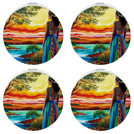 

Night Light Night Lights Plug into Wall 4-Pack Nightlight Plug in Night Light Dusk to Dawn Night Lamp Led Night Light for Adults Kids Room African Woman Pattern Vintage Ethnic Tribal