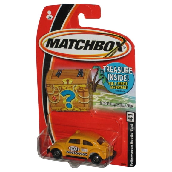 Matchbox Volkswagen Beetle Taxi (2004) Yellow Toy Car #41 w/ Treasure Chest
