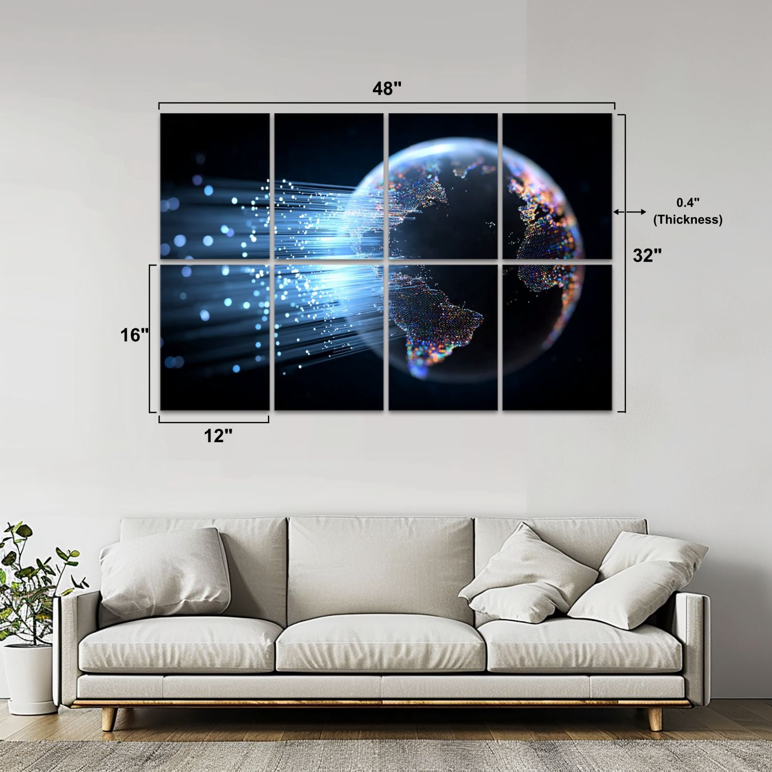 8 Pack Art Acoustic Panels Sound Absorbing Fiber optic cables around Earth Decorative Soundproof Wall Panels Self Adhesive for Nursery Game Room Bedroom 48"x32"