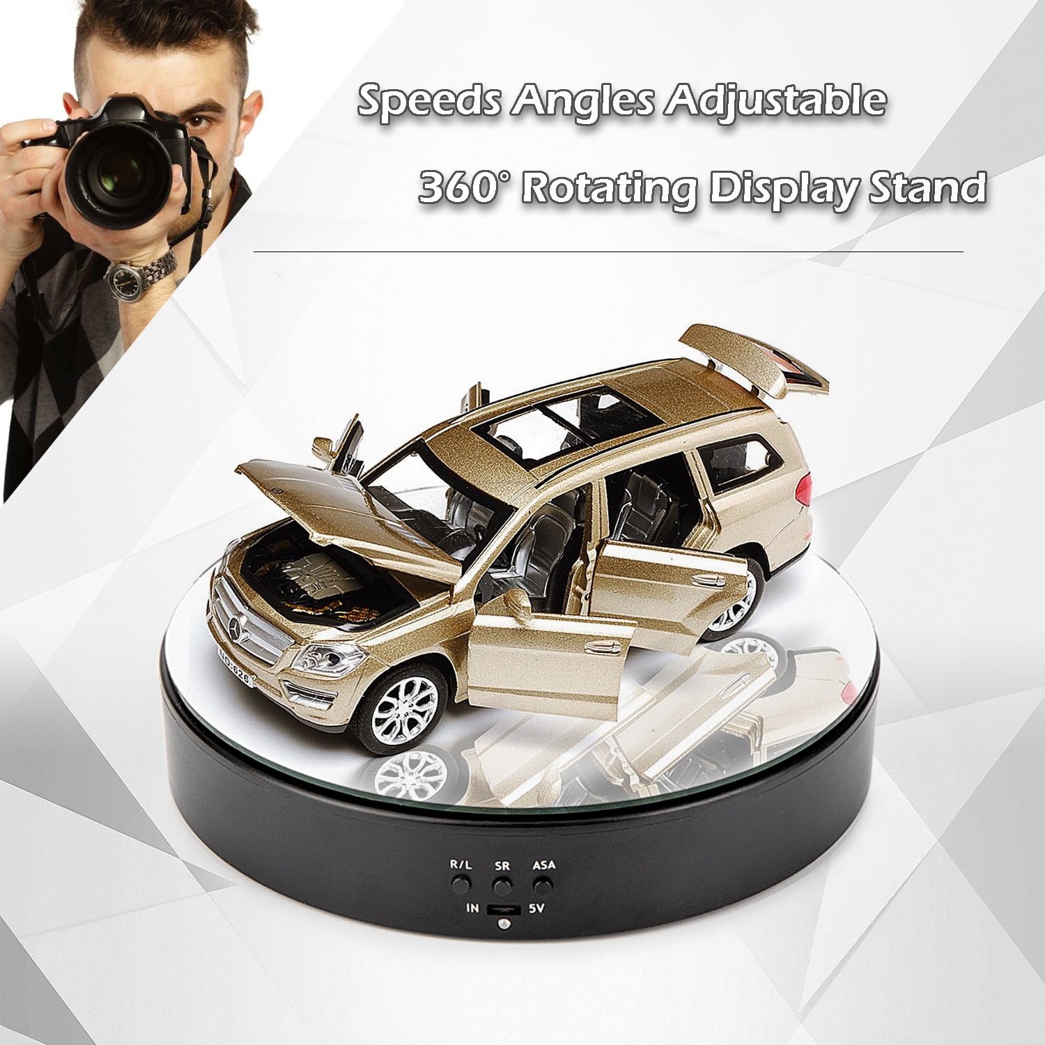  Leadleds Motorized Rotating Display Stand, 360 Degree Rotation  7.7 Top Mirror, Rotation Speed and Angle Adjustable Display Turntable for  Photography, Video, Product Display (White) : Electronics