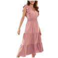thumbnail image 1 of Birdeem Robe d'Été Décontractée pour Femme à Col en V, Unie, à Manches Courtes, Vacances, Boîte de Nuit, Longue, Soleil, 1 of 10