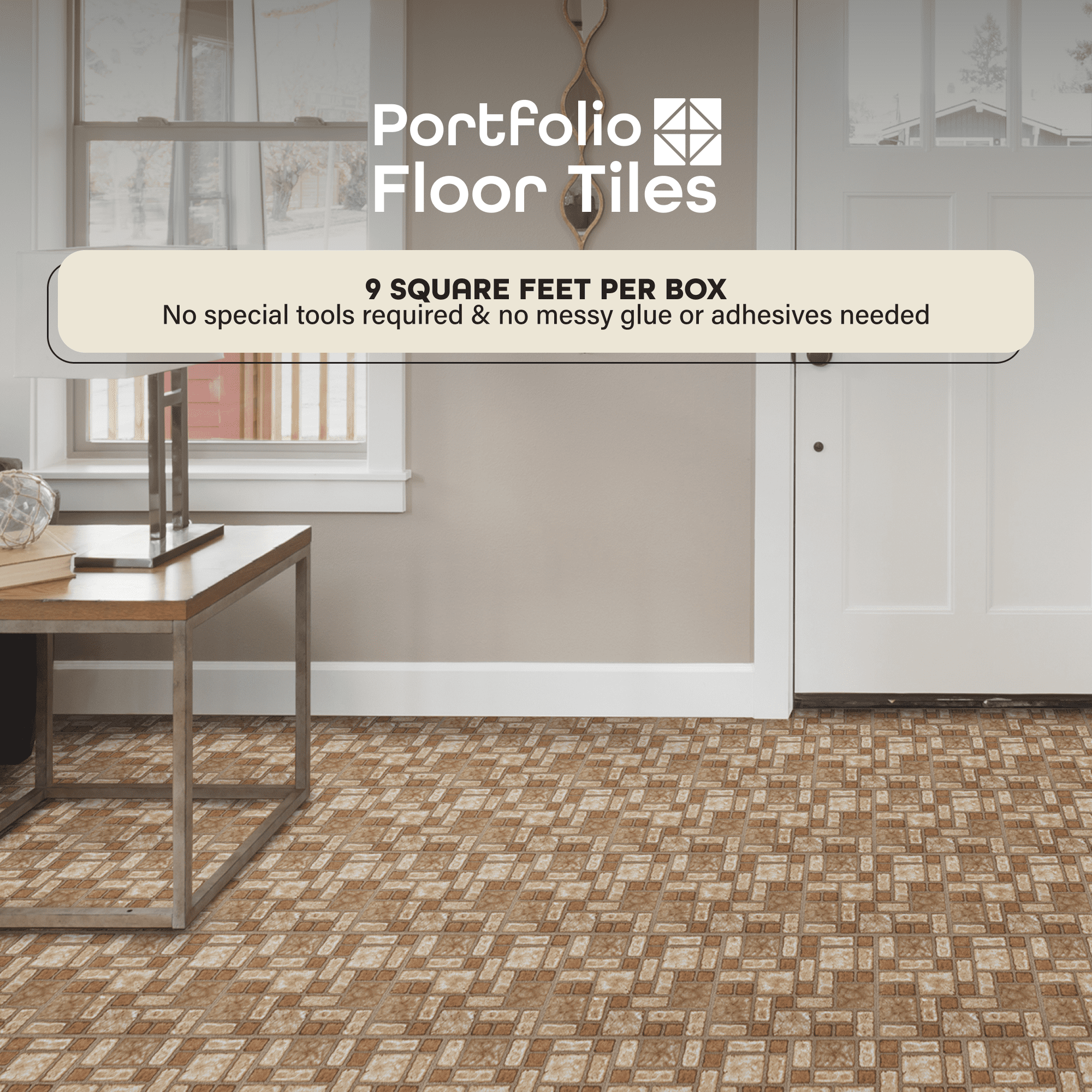 Achim Portfolio 12"x12" 2.0mm Peel & Stick Vinyl Floor Tiles 9 Tiles/9 Sq. Ft. Cobble Mosaic