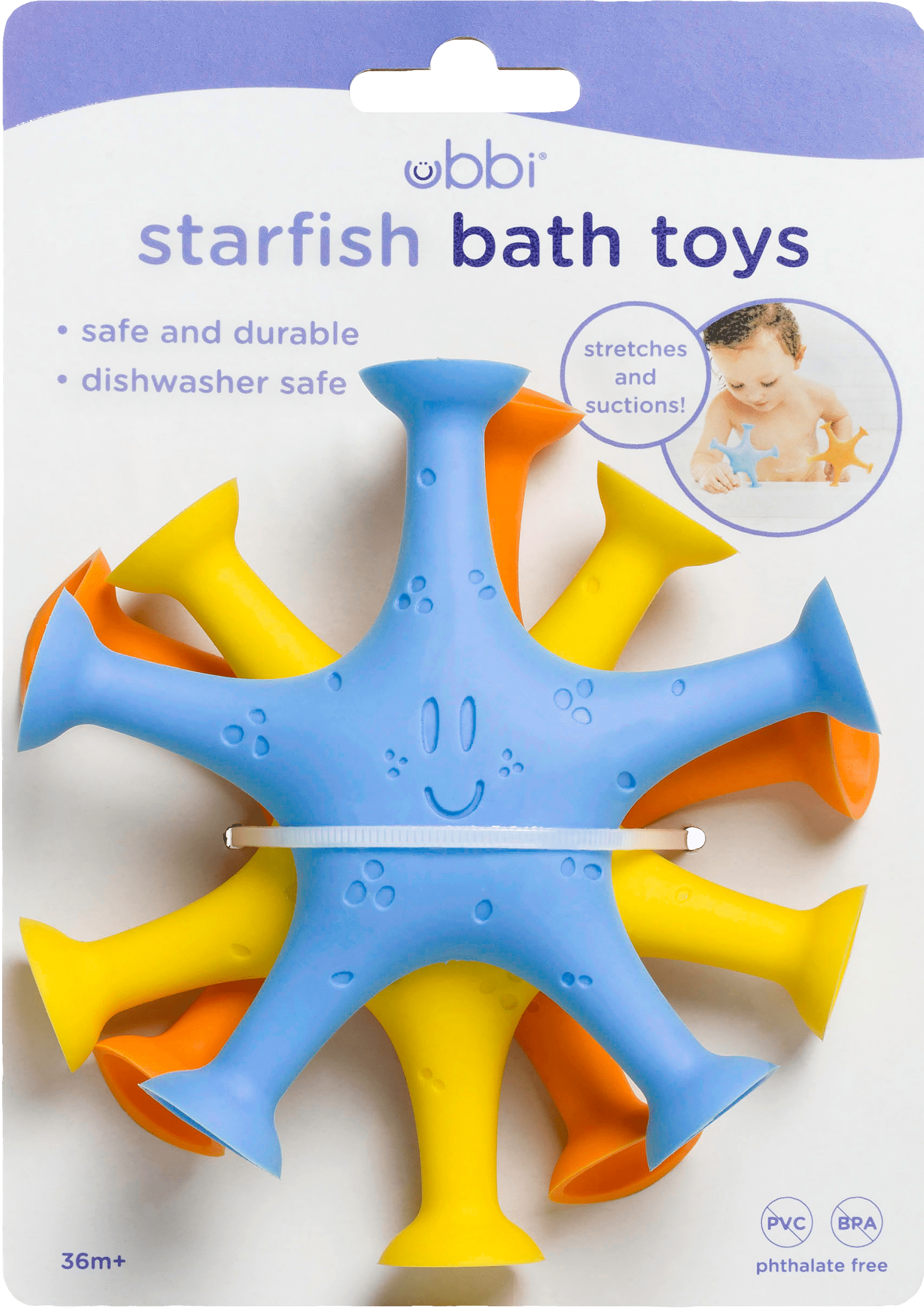 Ubbi Starfish Stretch and Suction Baby and Toddler Bath Toys, Multicolored, Set of 3