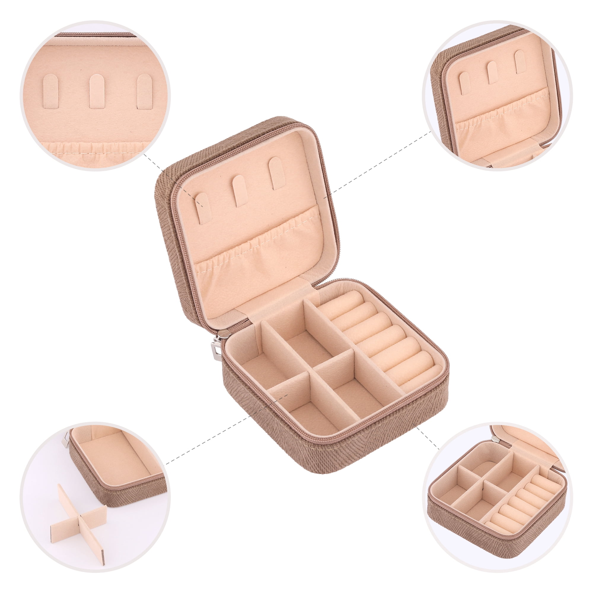 Unique Bargains Portable Velvet Jewelry Storage Box Light Brown