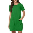 thumbnail image 2 of Up to 30% off Black Dresses for Women, Women Fashion Summer Solid Color Short Sleeve Round Neck Pocket Dress(Dark Green,XXL), 2 of 7