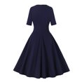 thumbnail image 4 of XFLWAM Women's V Neck Wrap High Waist Solid Retro 40s 50s 60s Vintage Dress A-Line Swing Tea Cocktail Party Dress, 4 of 9