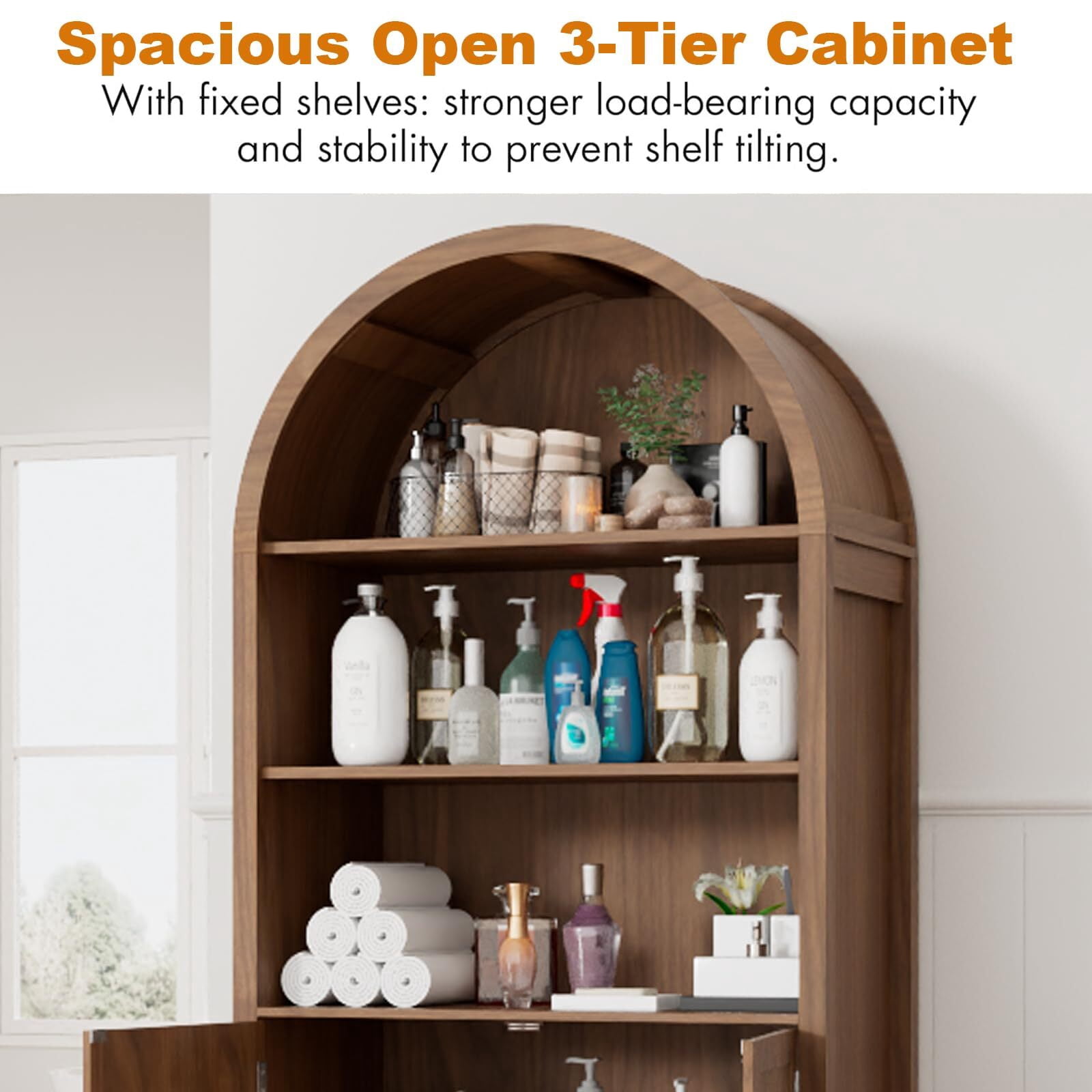 Fsbecl 70.9" fluted tall storage cabinet, arched bookcase cabinet Suitable for Living Room