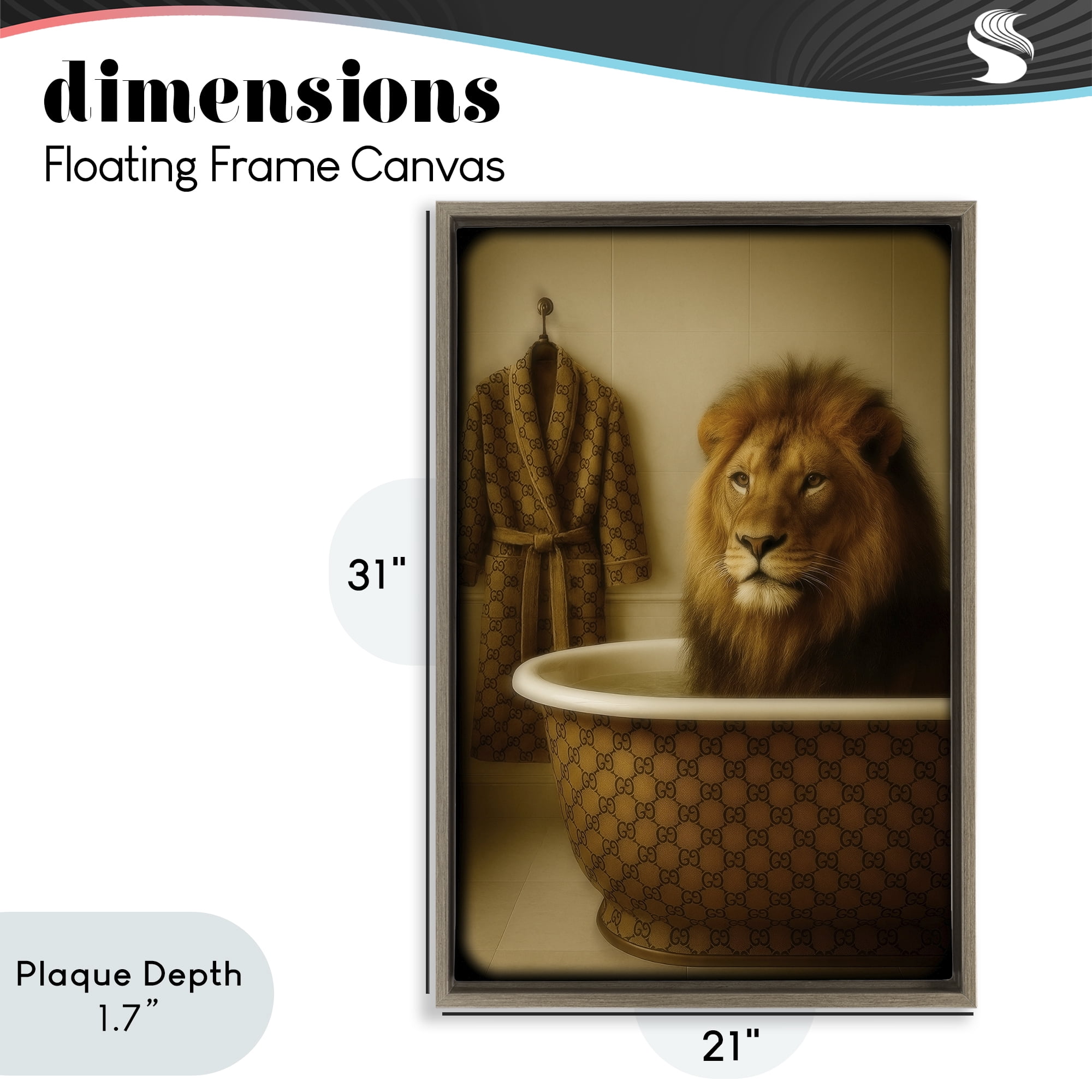 Stupell Industries Couture Lion in Luxury Tub Brown Framed Floater Canvas Wall Art, design by Grotto Studios