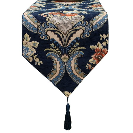 

Chenille Table Runner with Vintage Embroidery Pattern Soft Texture and Elegant Decoration for Hotel and Dining Room
